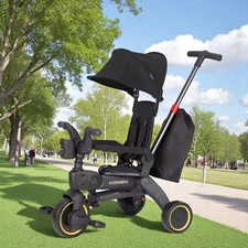 Детский трехколесный велосипед Tilly Combi T-392 Black с ручкой, черный